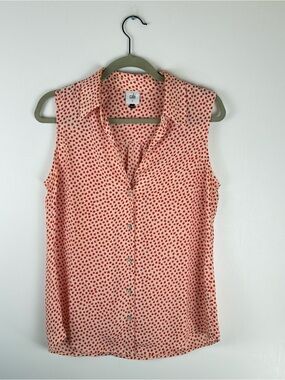Cabi Womens Small Button Blouse Top Floral Sleeveless Collared Red Boho